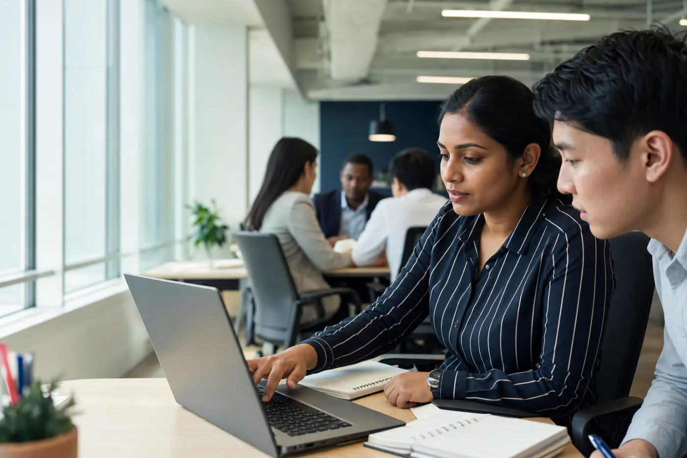 Equipo global de selección BPO que revisa evidencias estructuradas de entrevistas