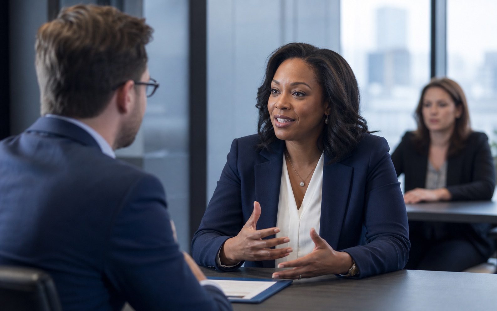 Recruiter interviewing a candidate through an AI-assisted workflow