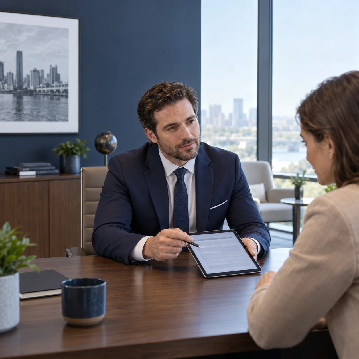 Lending advisor reviewing a loan application with a customer