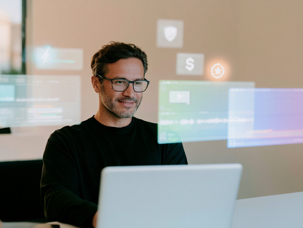 Collections specialist using an AI-assisted banking workflow on a laptop