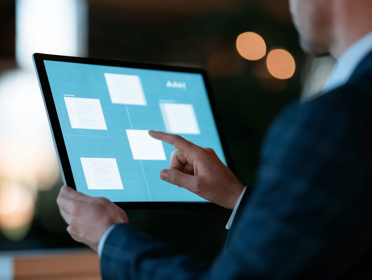 Business leader reviewing a customer workflow on a tablet
