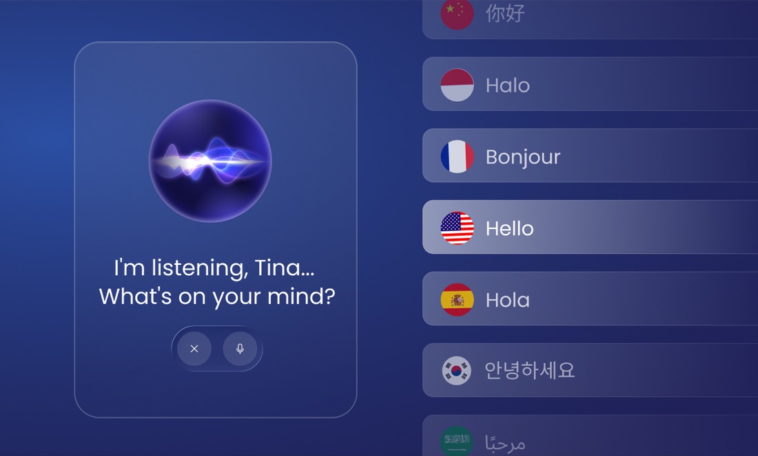 Voice Agent interface showing multilingual customer conversations
